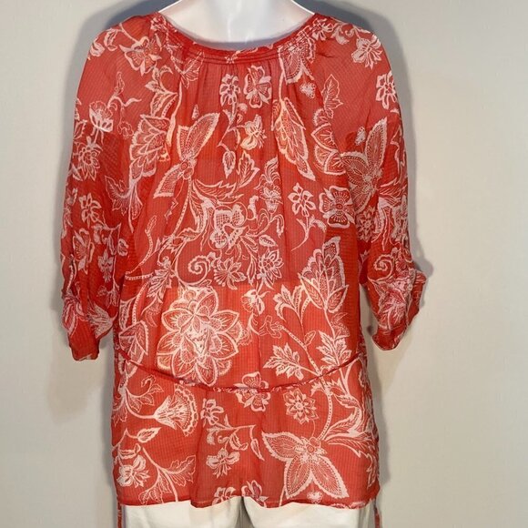 Motherhood SZ 1X Red & White lightweight peasant roll tab sleeve maternity top - Picture 3 of 9
